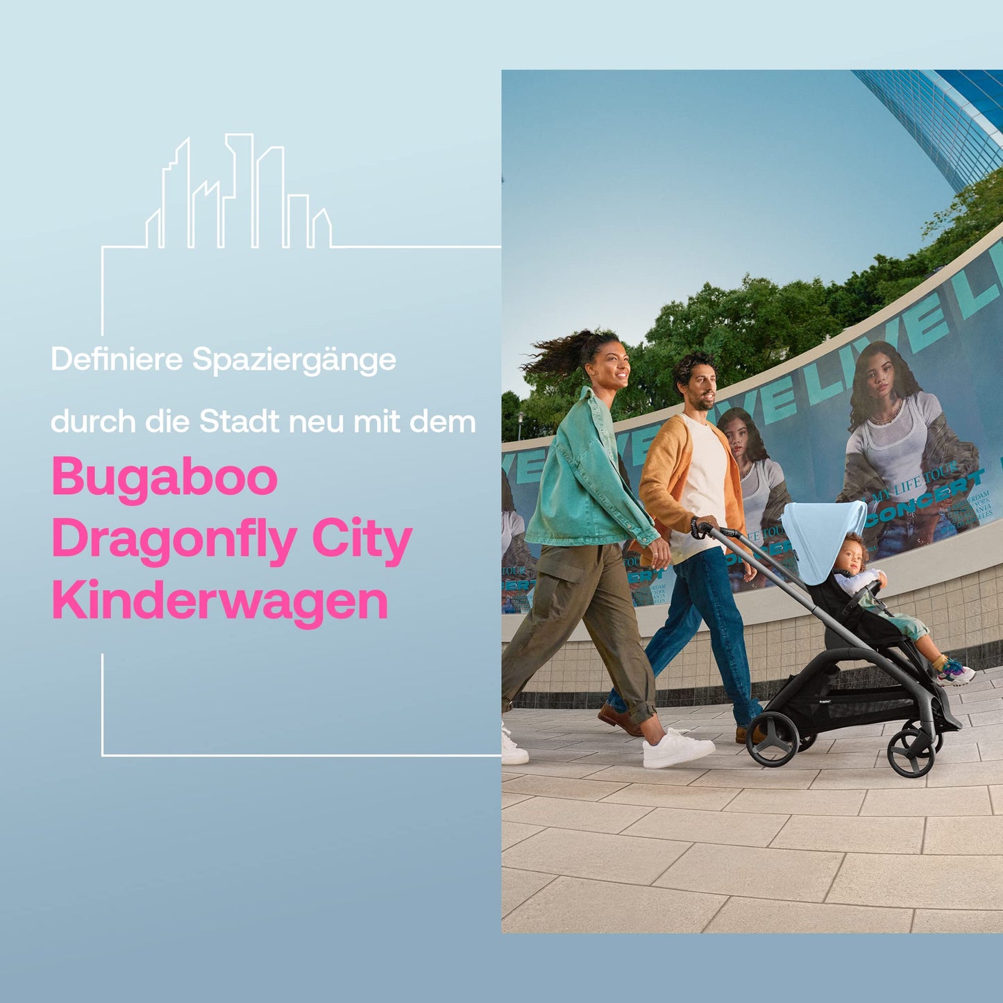 Bugaboo Dragonfly Liegewanne mit Lüftungsfenstern, einhändig faltbar in jeder Position, kompatibel mit dem Bugaboo Dragonfly City-Kinderwagen, Midnight Black