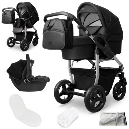 Bergsteiger Capri 3-in-1 Combination Pushchair - Baby Carrier, Sports Seat & i-Size Baby Seat, Pneumatic Tyres, Suspension, Height-Adjustable Handle, Foldable, Accessories