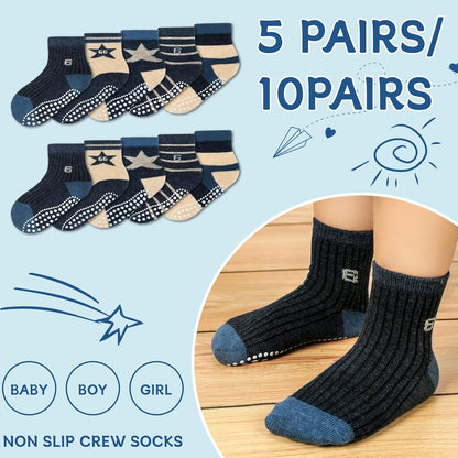 KOWAYI Stoppersocken Kinder 5/10 Paar ABS Rutschsocken Kinder Jungen, Mädchen, Baby Antirutschsocken 1-7 Jahre Grip Socken