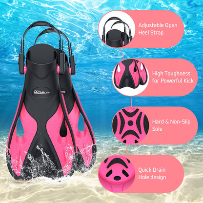 UPhitnis Kinderschnorchelset mit Flossen, Antibeschlag 180° Panorama Taucherbrille, verstellbare Schwimmflossen und Premium Dry Schnorchel, 3-in-1 Schnorchelset für Kinder mit Tragetasche
