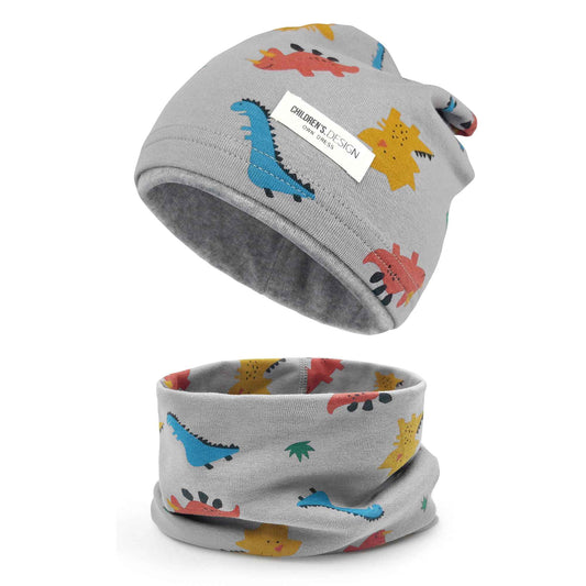 Kinder Beanie Mütze & Loop Schal Set, 95% Baumwolle Mütze Schal Set Mädchen Jungen 2-8 Jahren, Schlauchschal Warme Wintermütze Strickmützen für Herbst Winter Frühling