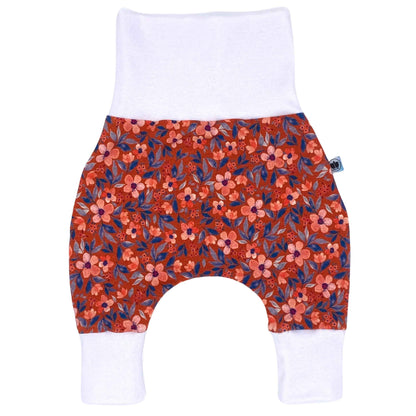 Baby Baggy Trousers, Girls' Handmade Cotton Jersey Grow Trousers, Sizes 50-74, 68-86, 92-104 (Wild Flowers, 50-74)