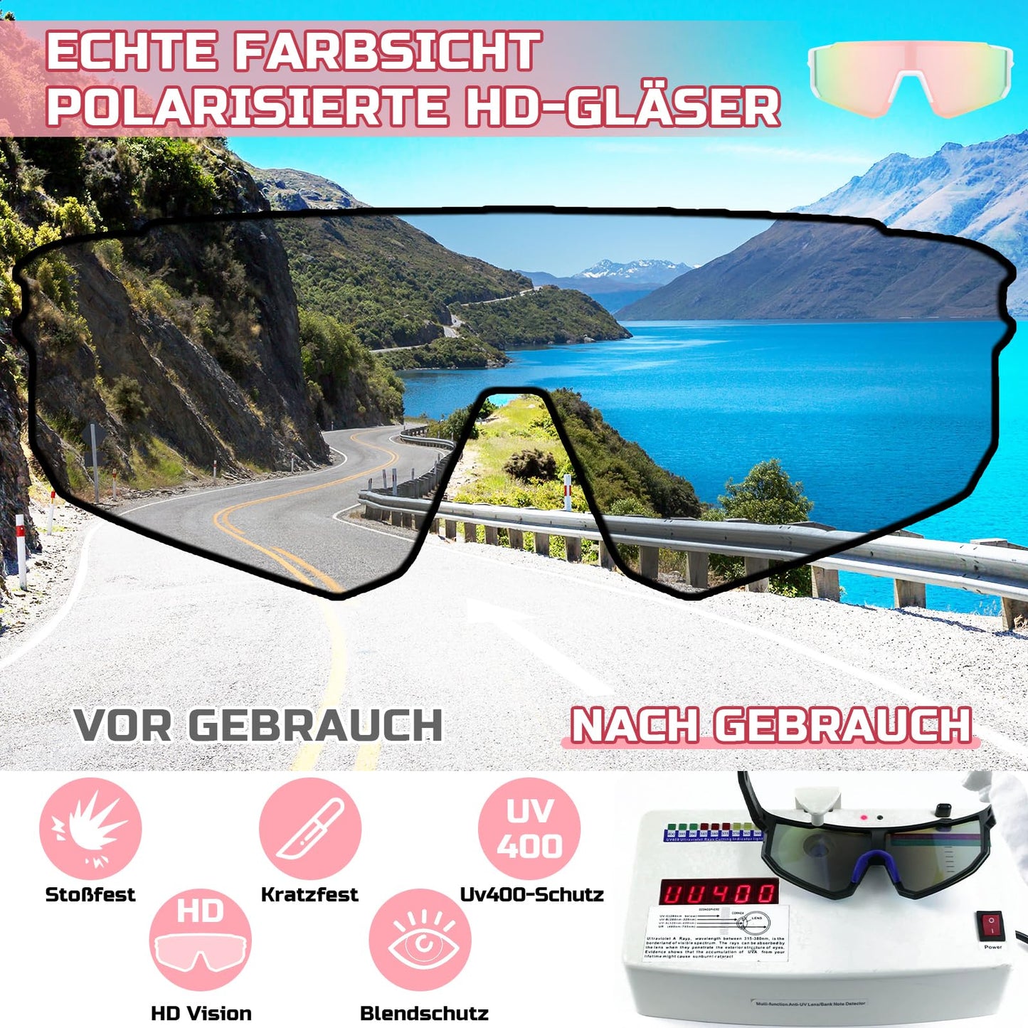 Rosedreamer Schnelle Brille Sport Sonnenbrille Herren Damen Polarisierte Sonnenbrille Fahrradbrille Laufbrille für MTB Rennrad Radfahren Biking Ski FahrradLaufen mit UV400 Schutzbrille
