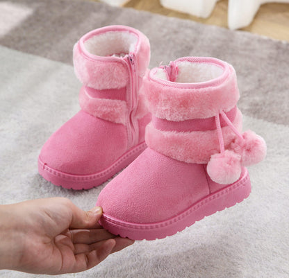 Children's Warm Lined Snow Boots, Girls' Winter Shoes, Baby Non-Slip Boots, Toddler Shoes, Soft Soles, Slip-On Boots