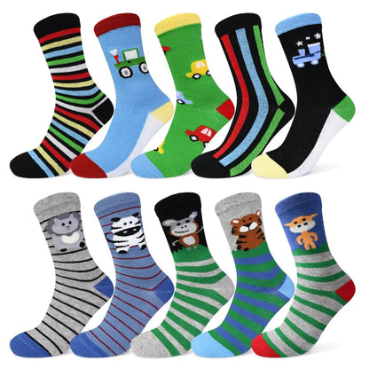 TUUHAW 10 Paar Kinder Socken für Mädchen und Jungen Socken Mit Motiv Schulkind Baumwolle Socken Bunt Gr. 23-38