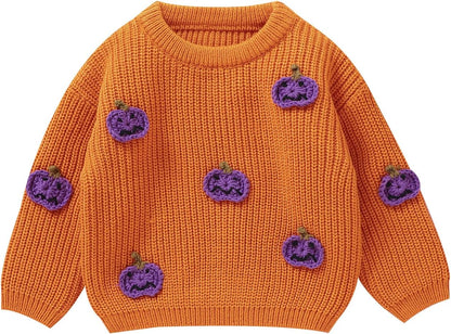 Yassiglia Baby Halloween Strickpullover Kleinkinder Kürbis/Geist Sweatshirt Langarm Rundhals Gestrickter Pullover Neugeborenes Baby My First Halloween Outfit