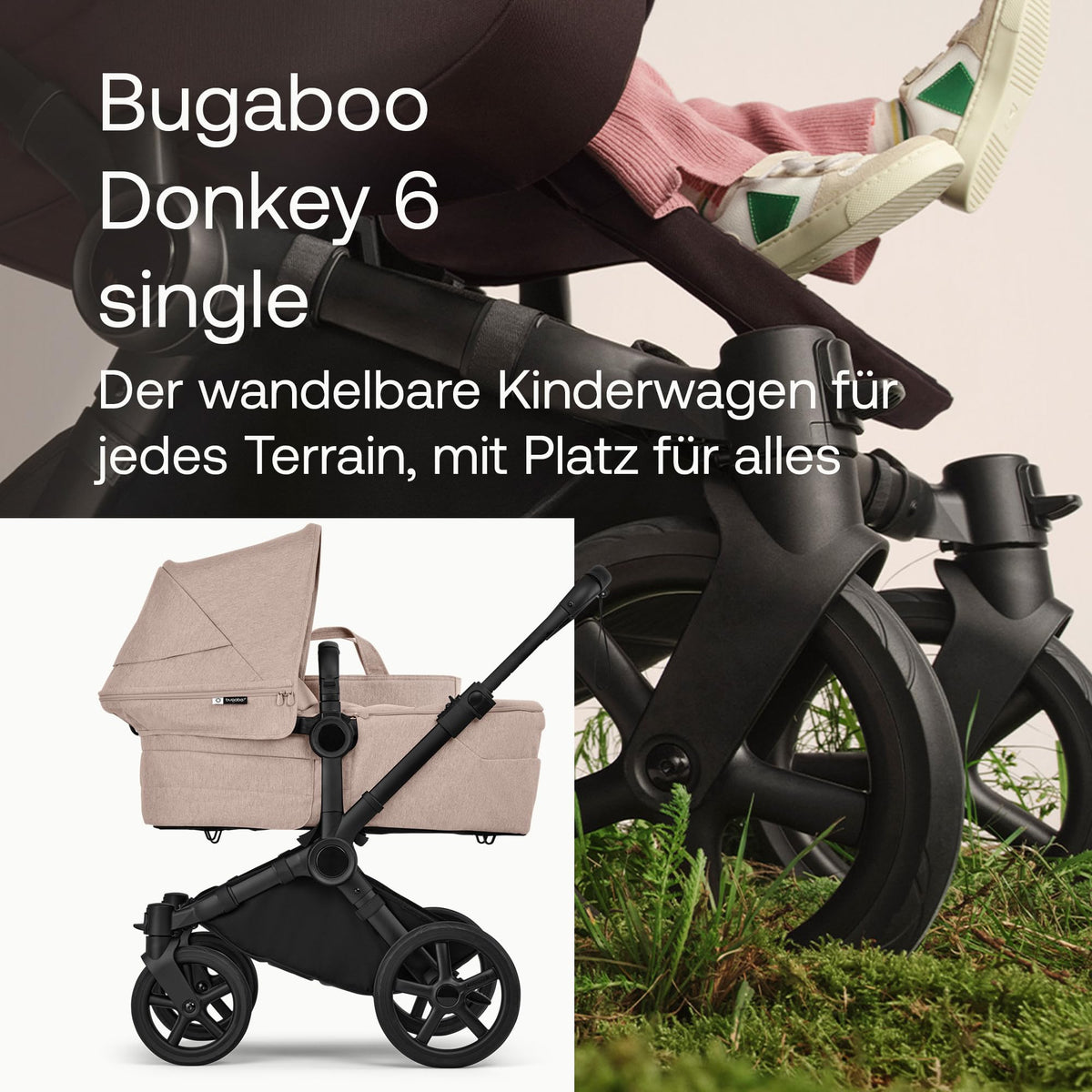 Bugaboo Donkey 6 Single, 2-in-1-Kinderwagen, für Neugeborene & Kleinkinder | umbaubar zum Doppel- und Zwillingskinderwagen, doppelter Stauraum und komfortable Einhand-Lenkung, Heritage Black Meloni2