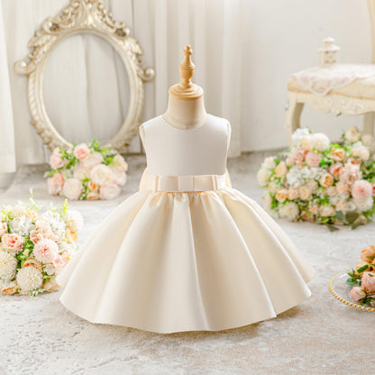 Baby Mädchen Kleid Satin Bowknot A-Linie Taufe Kleid Ärmellos Kleinkind Prinzessin Geburtstag Kleider Kinder Hochzeit Blumenmädchen Kleid Festliche Party Kleid