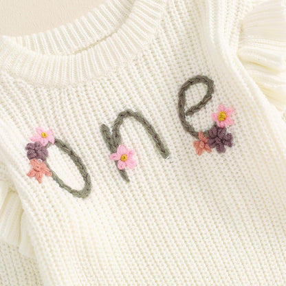 L&ieserram Baby Mädchen Jungen 1. Geburtstag Gestrickt Pullover Jumper Langarm Strickpullover Pulli Kleinkinder Kleidung Outfit Knitted Sweater 1 Jahr