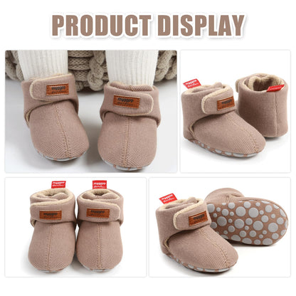 Tolaler Baby Newborn Fleece Booties Unisex, Thickened Lining, Warm Baby Winter Shoes, Adjustable Non-Slip with Soft Sole, Baby Booties/Everyday Wear (0–18 Months)
