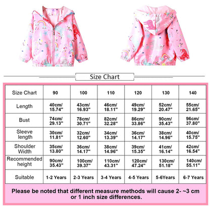 JinBei Jacken Mädchen Jacke Baby Kinder Kapuzen Sweatjacke Kapuzenjacke Cartoon Aufdruck Winddicht Mantel Windjacke Übergangsjack Frühling Herbst Outwear Softshelljacke Regenjacken 1-7 Jahre