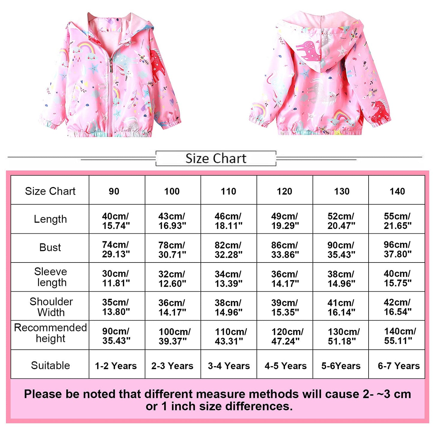 JinBei Jacken Mädchen Jacke Baby Kinder Kapuzen Sweatjacke Kapuzenjacke Cartoon Aufdruck Winddicht Mantel Windjacke Übergangsjack Frühling Herbst Outwear Softshelljacke Regenjacken 1-7 Jahre