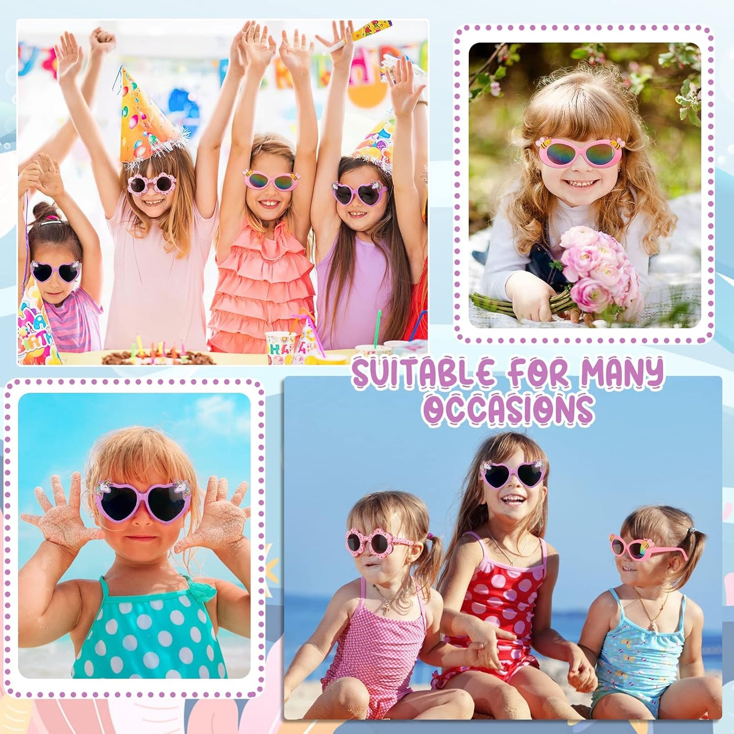 Hifot 3 Stück Kinder Sonnenbrille Einhorn Kunststoffrahmen Polarisiert Brille, Mode Rave Party Dress up Brille für Jungen Mädchen