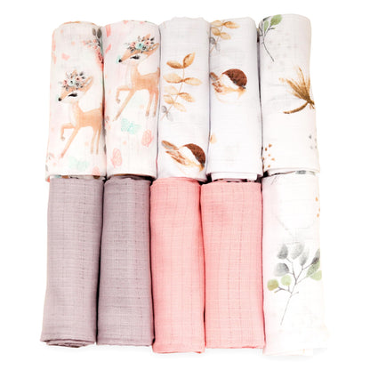 FENSILO - Mulltücher - Mullwindeln - 10er Pack 70x80 cm - Stoffwindeln, Made IN EU, schadstoffgeprüft - Spucktücher Set für Mädchen – Baby Mullwindeln- Rosa - Oeko-TEX Zertifiziert