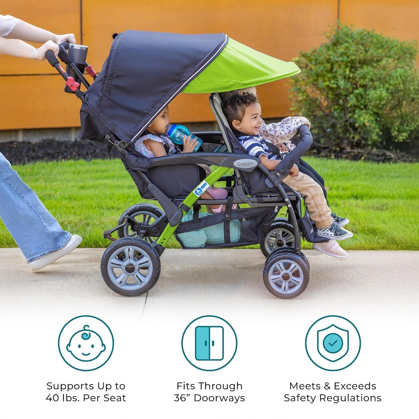 Foundations Sport Quad Pushchair with UV Protection Pram Canopy, 5 Point Harness for Safety, Foot Brake, All Terrain Tubeless Wheels (Lime Green)