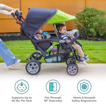 Foundations Sport Quad Pushchair with UV Protection Pram Canopy, 5 Point Harness for Safety, Foot Brake, All Terrain Tubeless Wheels (Lime Green)