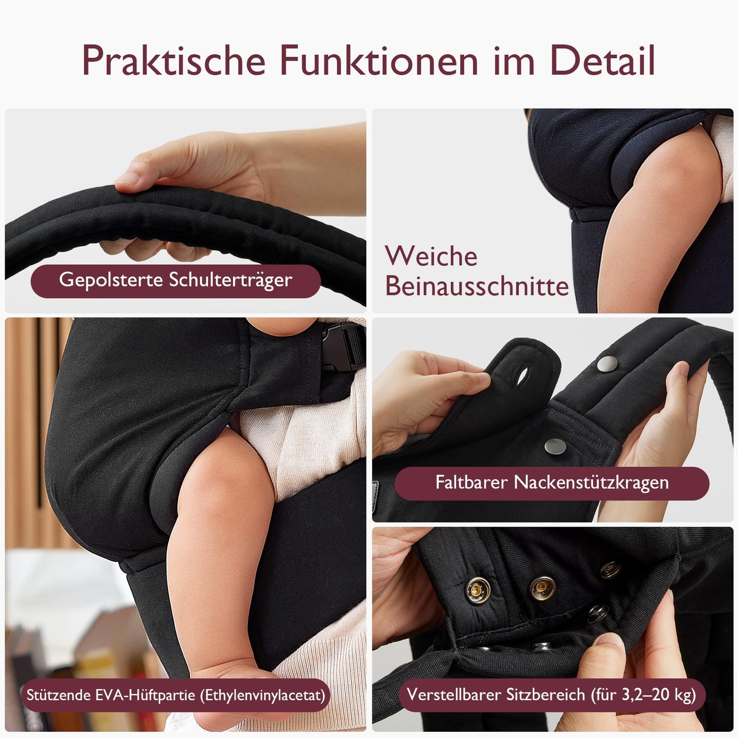 Momcozy Babytrage aus 100% Baumwolle – Baby Carrier für Kleinkind (3-24 Monate, 3,2-20 kg) · Ergonomische M-Position · X-Rücken · Taillengurt 64-127cm, Khaki