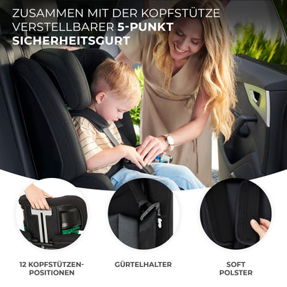 Kinderkraft SAFETY FIX 2 I-SIZE 76-150 cm Kindersitz 9-36 kg, Kinderautositze mit isofix, Einstellung der Kopfstütze, spezielle Sicherheitssysteme, 5 punkt gurte, Einsatz im set, Schwarz - Meloni2
