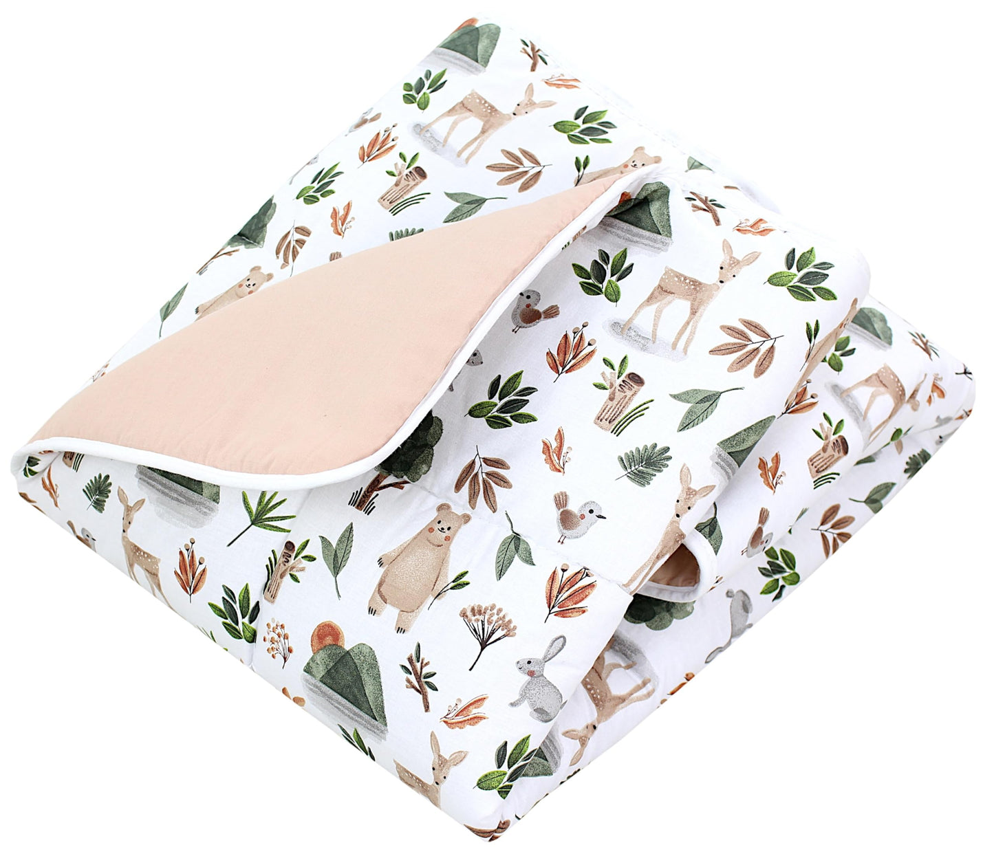 TupTam Krabbeldecke für Baby 120x120 cm - Gepolsterte Spieldecke Baby Baumwolle, XXL, OEKO-TEX, Weich & Hautfreundlich, Farbe: Wald/Beige - Meloni2