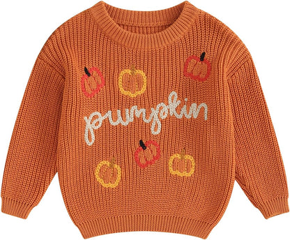 Yassiglia Baby Halloween Strickpullover Kleinkinder Kürbis/Geist Sweatshirt Langarm Rundhals Gestrickter Pullover Neugeborenes Baby My First Halloween Outfit