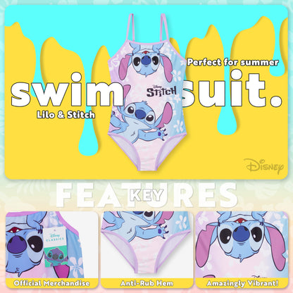 Disney Stitch Girls' Swimming Costume Adjustable Spaghetti Straps