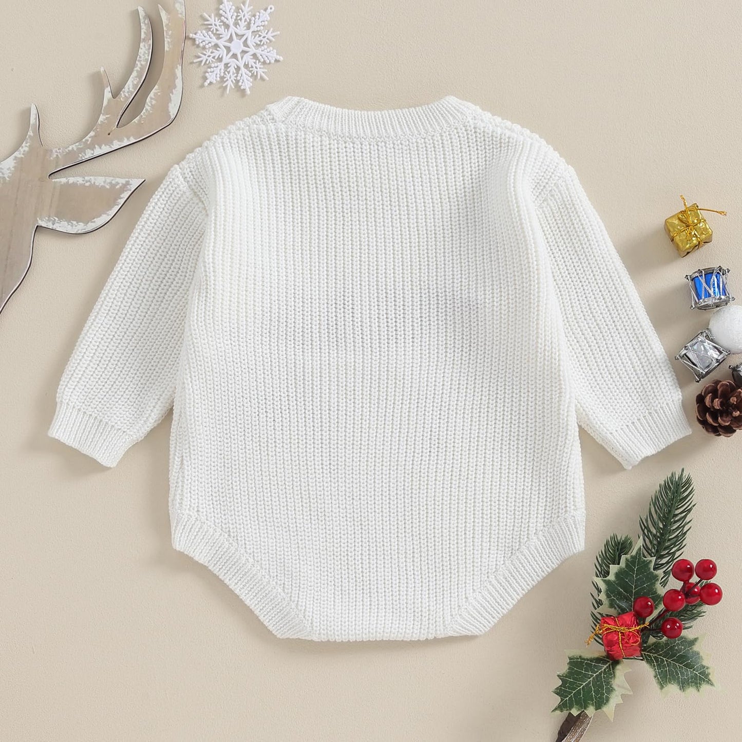 Geagodelia Knitted Christmas Romper Baby Girl Boy Christmas Jumper My First Christmas Newborn Baby Jumper Romper Bodysuit Christmas Jumper