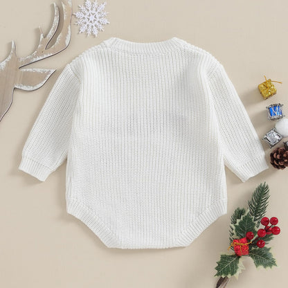Geagodelia Knitted Christmas Romper Baby Girl Boy Christmas Jumper My First Christmas Newborn Baby Jumper Romper Bodysuit Christmas Jumper
