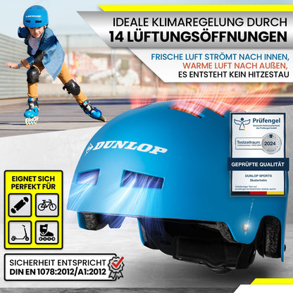 DUNLOP SPORTS Fahrradhelm Kinder Jugendliche Erwachsene - Test Sehr Gut - Leichter robuster Urban Allrounder Helm, 14 Fach belüftet, Schnellverschluss, Auto Kopfanpassung