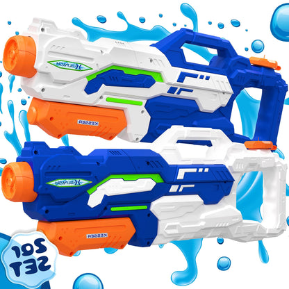 KESSER® Wasserpistole 2er Set Wasserpistolen Spritzpistolen Reichweite 10-11 Meter, Fassungsvermögen 1500ml Wasserspaß Strand Spielzeug im Freien für Kinder und Erwachsene Strandpool, Blau/Weiß