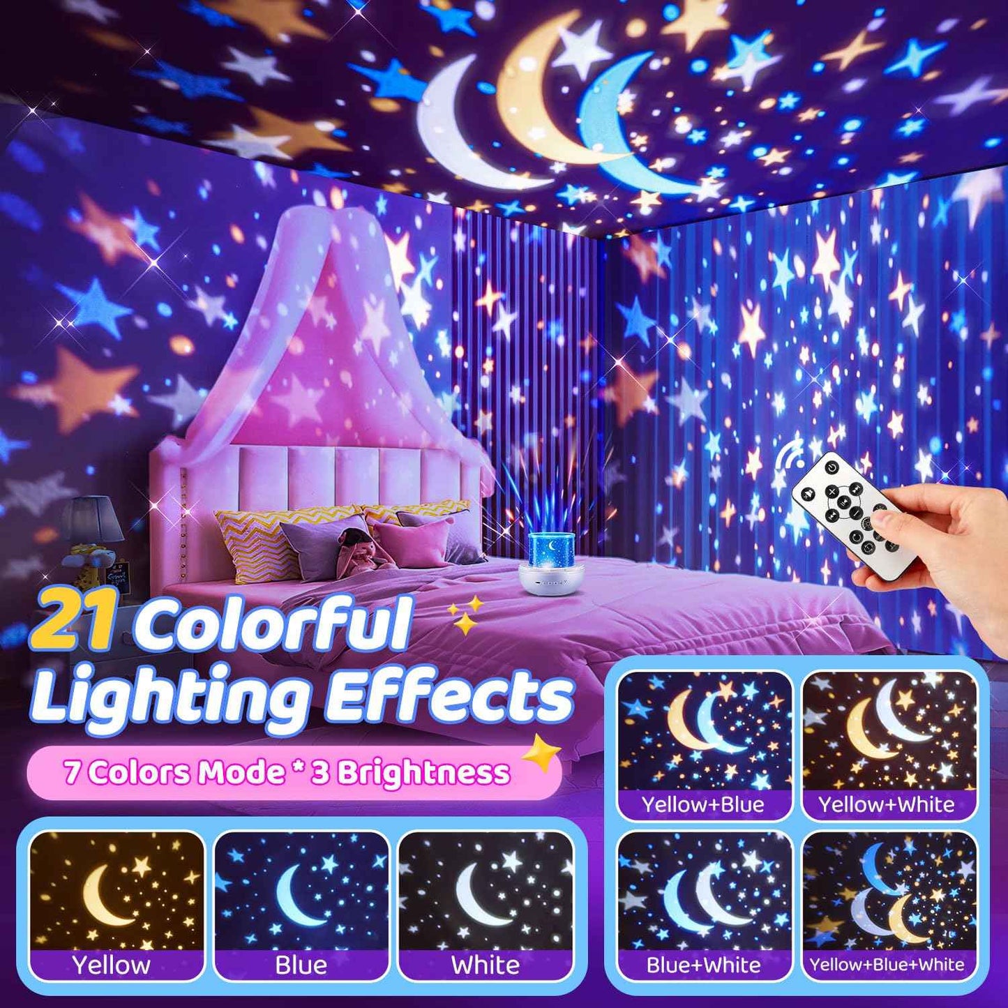 Sternenhimmel Projektor Kinder mit 15 Film, Nachtlicht Kinder Nachtlicht Baby, Bluetooth Sternenprojektor Galaxy Projektor, Geschenke für Mädchen Kinder Geschenke Mädchen, Kinderzimmer Deko