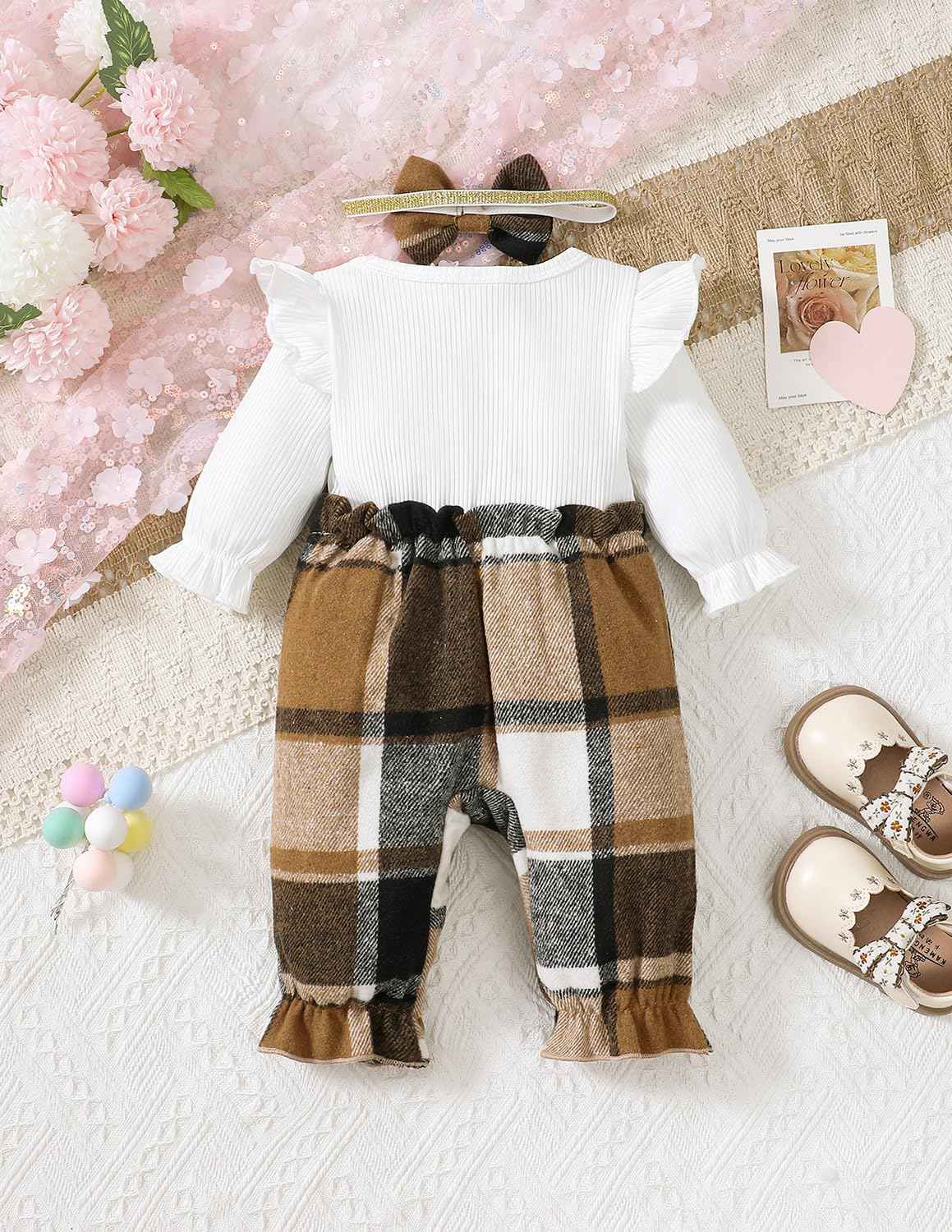 UUAISSO Newborn Baby Girl Clothing Long Sleeve Ruffle Jumpsuit Bowknot Romper Infant Girls Autumn Winter Outfits