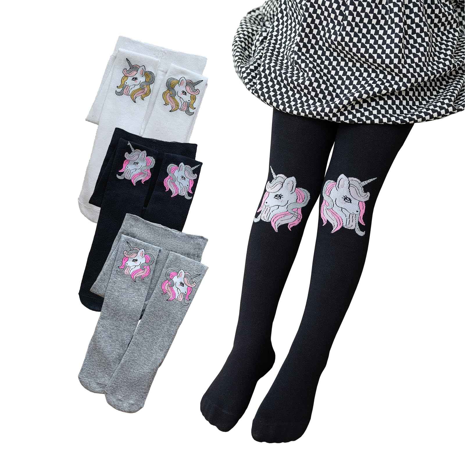 Silkglory Pack of 3 Baby Tights for Girls, Tights for Girls with Cute Glitter Print Pattern, Full Footed Leggings Tights for Newborns Toddlers 2-12 Years