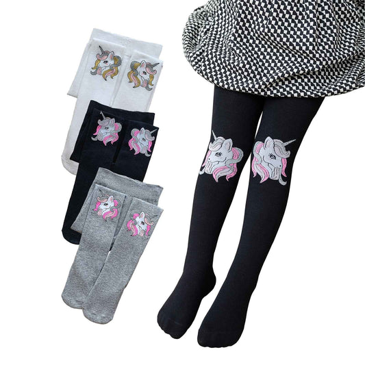 Silkglory Pack of 3 Baby Tights for Girls, Tights for Girls with Cute Glitter Print Pattern, Full Footed Leggings Tights for Newborns Toddlers 2-12 Years