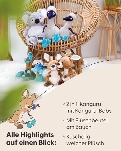 Kuscheltier Känguru Kelly 15cm braun - Stofftier aus weichem Plüsch, niedliches Plüschtier zum Kuscheln und Spielen, für Kinder & Erwachsene, tolle Geschenkidee