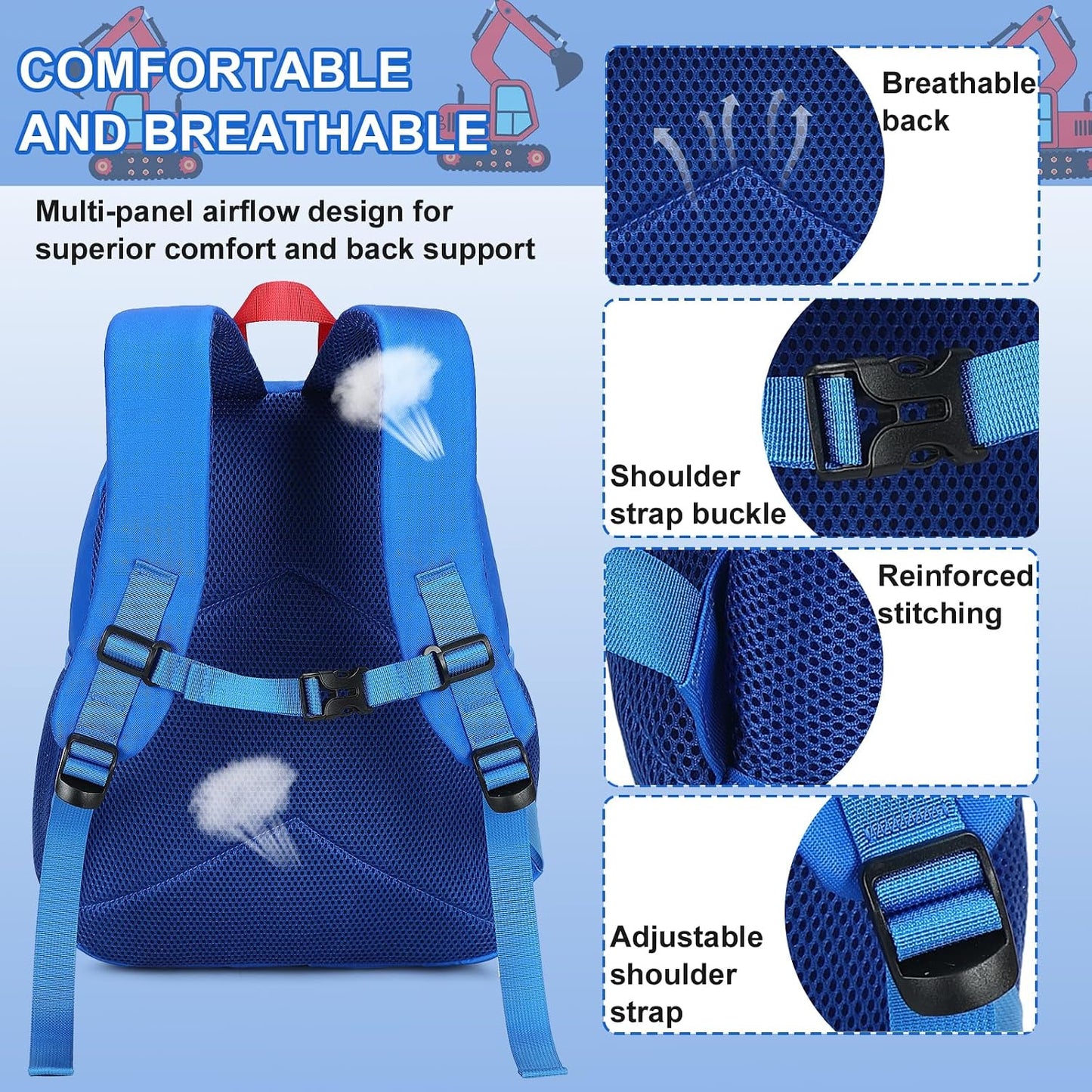 Kinderrucksack Jungen Kinder Rucksack Tagesrucksack Vorschulrucksack Kindergartentasche Schulrucksack für Schule Kita 38cm 3-8Y