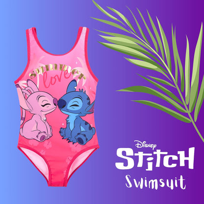 Disney Stitch Mädchen Badeanzug, Motiv Stitch und Engel Einteiliger Badeanzug, Kinder Schwimmbadeanzug, Größen 6 bis 12 Jahre