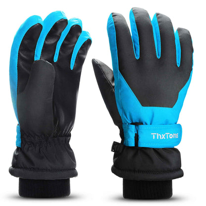 ThxToms Children's Ski Gloves, Winter Snow Ski Gloves, -15°C, Windproof, Waterproof, Warm, PU Thickened Cold Weather, Outdoor Sports, Snowboarding, Skiing, Bike, for Boys and Girls aged 3-13 Years Old