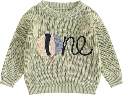 L&ieserram Baby Mädchen Jungen 1. Geburtstag Gestrickt Pullover Jumper Langarm Strickpullover Pulli Kleinkinder Kleidung Outfit Knitted Sweater 1 Jahr