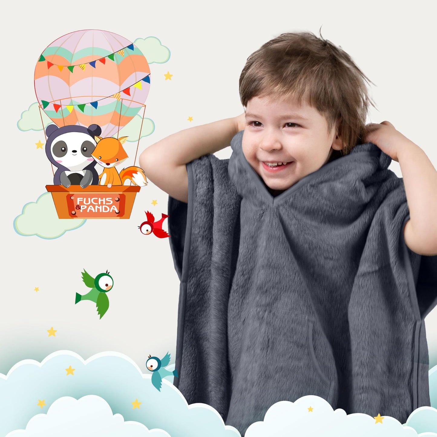 Fuchs&Panda® Badeponcho Kinder EXTRA warm, weich & kuschelig (100% Bambus) | Badeponcho Baby | Handtuch Poncho Kinder mit toller Geschenkverpackung (Kupfer-grün)