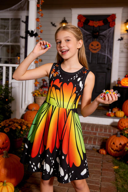 Mädchenkleid Schmetterling A-Linie Ärmelloses Sommerkleid Buntes Kleid 4-12 Jahre