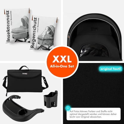 Daliya® FLEXI-PRO M 2in1 Kombikinderwagen & Buggy – XXL-Set, Reise-Kinderwagen mit Einhand-Abnahme, Wetterschutz, Sportsitz, Wickeltasche, Spieltisch, Regenschutz, dicke Matratze (Olivgrün)