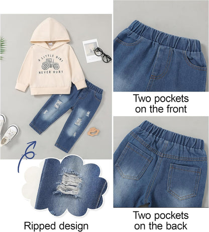 SOLOYEE Baby Boys Outfits Clothing Sets Toddler Clothing Boy 1-5 Years Letter Pattern Long Sleeves with Hood Sweatshirt and Baby Jeans Boy 2-Piece Set
