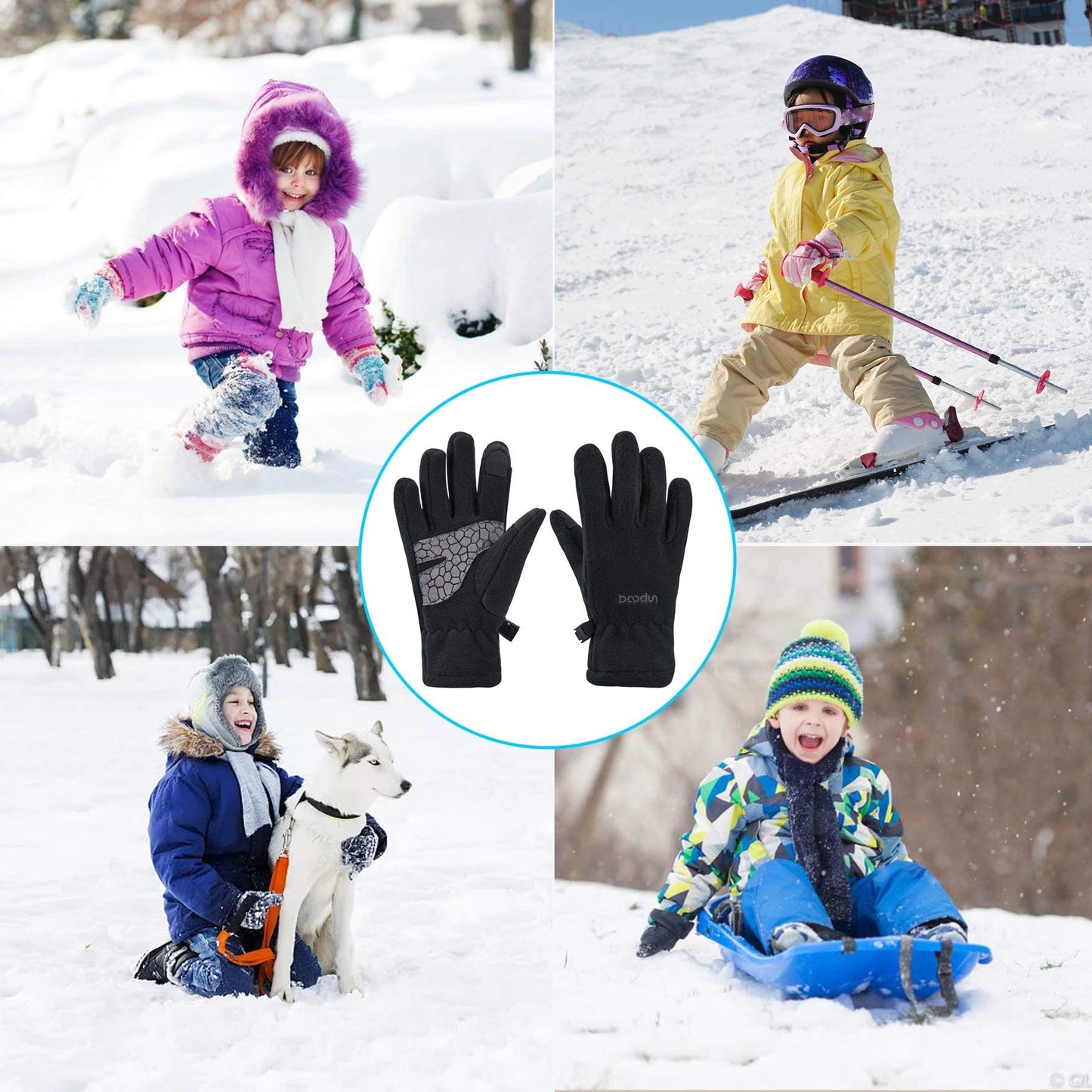 Arcweg Children's Gloves, Fleece, Warm Running Gloves, Winter Gloves, Non-Slip Cycling Gloves, Touchscreen Gloves for Boys and Girls, Finger Gloves for Sports, Outdoor, Camping, Hiking, Running