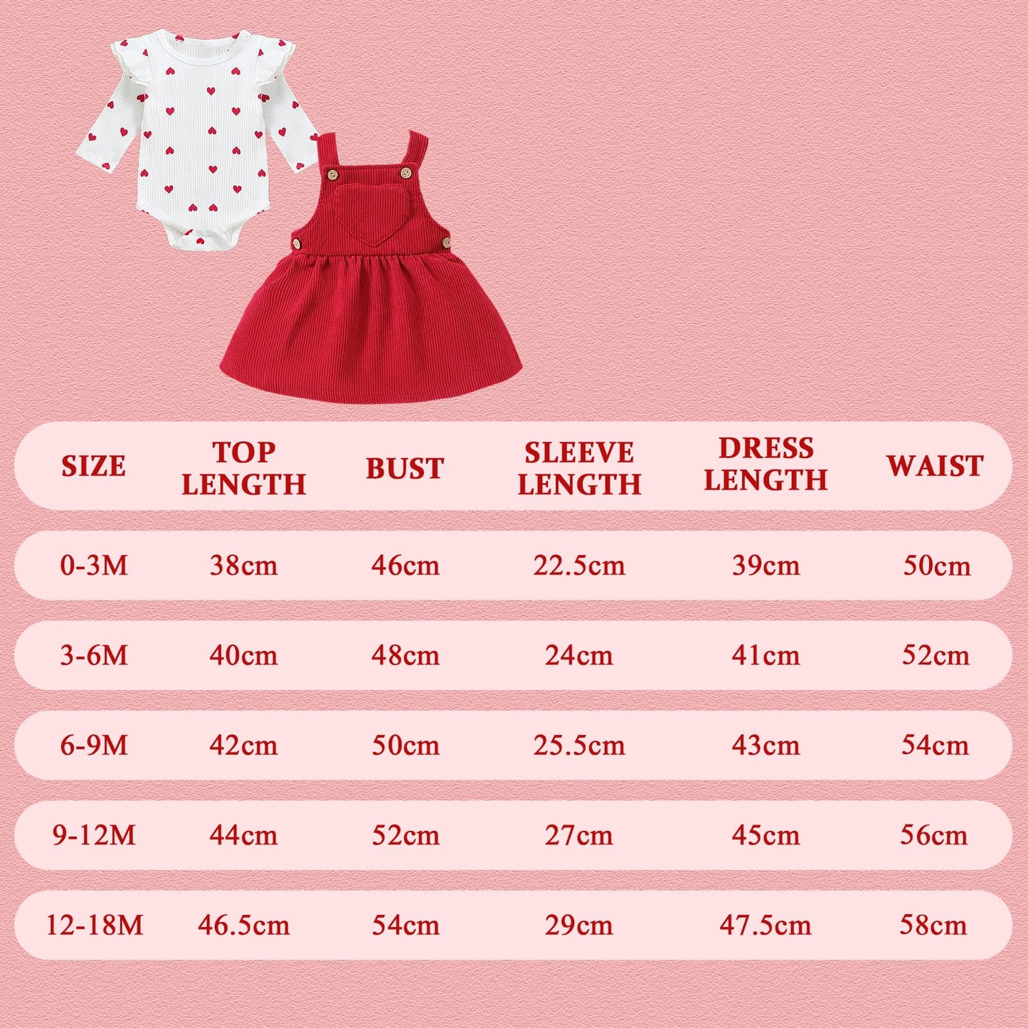 Baby Kleidung Mädchen Neugeborene Kleidung Rüschen Baby Strampler Hosenträger Rock Kleidung Sets für Baby Mädchen Valentinstag Baby Geschenk Babys Valentinstag Outfit Mädchen 0-18 Monate