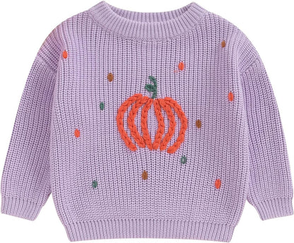 Yassiglia Baby Halloween Strickpullover Kleinkinder Kürbis/Geist Sweatshirt Langarm Rundhals Gestrickter Pullover Neugeborenes Baby My First Halloween Outfit