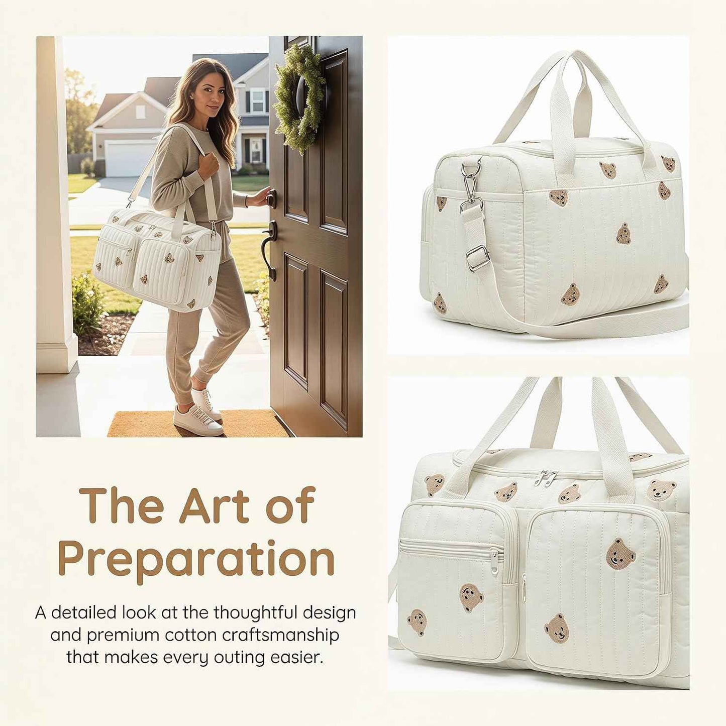Baby Wickeltasche Große Kliniktasche 48x26x22cm Reisewindeltasche Tragetasche Baumwolle Henkeltaschen Mom Bag Diaper Bag Wickeltasche für Unterwegs, Geburt im Krankenhaus, Reisen, Kinderwagen