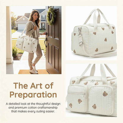 Baby Wickeltasche Große Kliniktasche 48x26x22cm Reisewindeltasche Tragetasche Baumwolle Henkeltaschen Mom Bag Diaper Bag Wickeltasche für Unterwegs, Geburt im Krankenhaus, Reisen, Kinderwagen