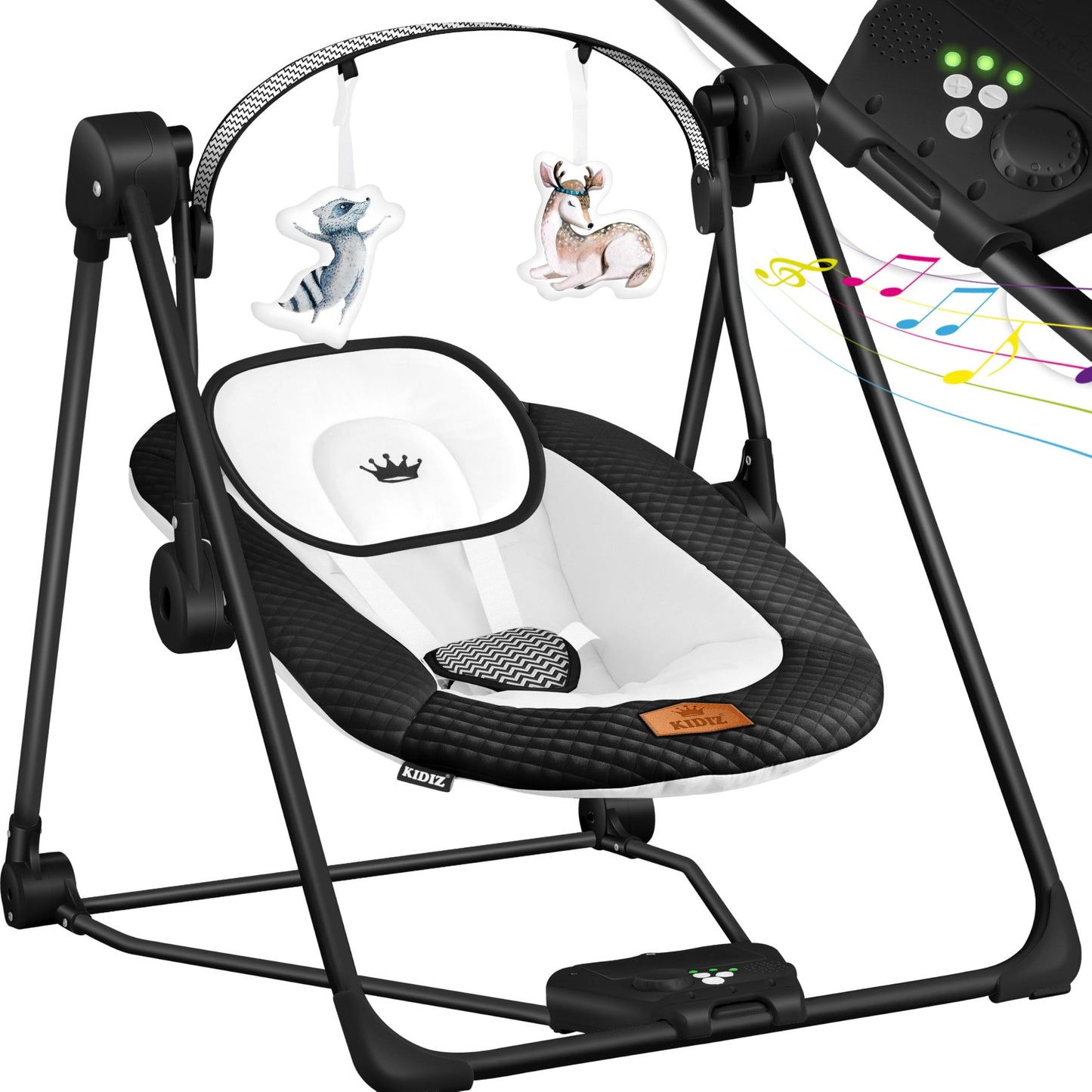 KIDIZ® Baby Rocker Baby Swing with 5 Speed Settings Foldable Baby Rocker Swing Baby High Chair with Play Arch Toys 5 Soothing Natural Sounds Newborn Anthracite