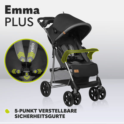 LIONELO Emma Plus Kinderwagen bis zu 15 kg, Kindersportwagen, leicht modern klein Buggy mit Liegeposition, zusammenklappbar, große Räder, großer Korb, Tasche Stone