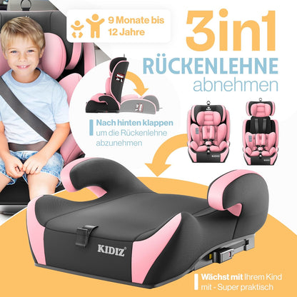 Autokindersitz mit Isofix i-Size R129 100-150cm bis 12 Jahre, Kinderautositz Gruppe 1/2/3, mitwachsender Kindersitz, 5-Punkt-Gurt & höhenverstellbare Kopfstütze, Sitzerhöhung Auto, Schwarz